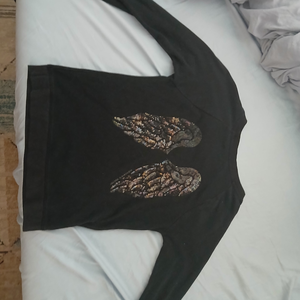Victoria's Secret Black Top with Gold and Silver Angel Wings